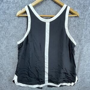 ARYN K Flyaway Blouse Tank Top Womens Large Black White Silk 90s Y2K Back Slit